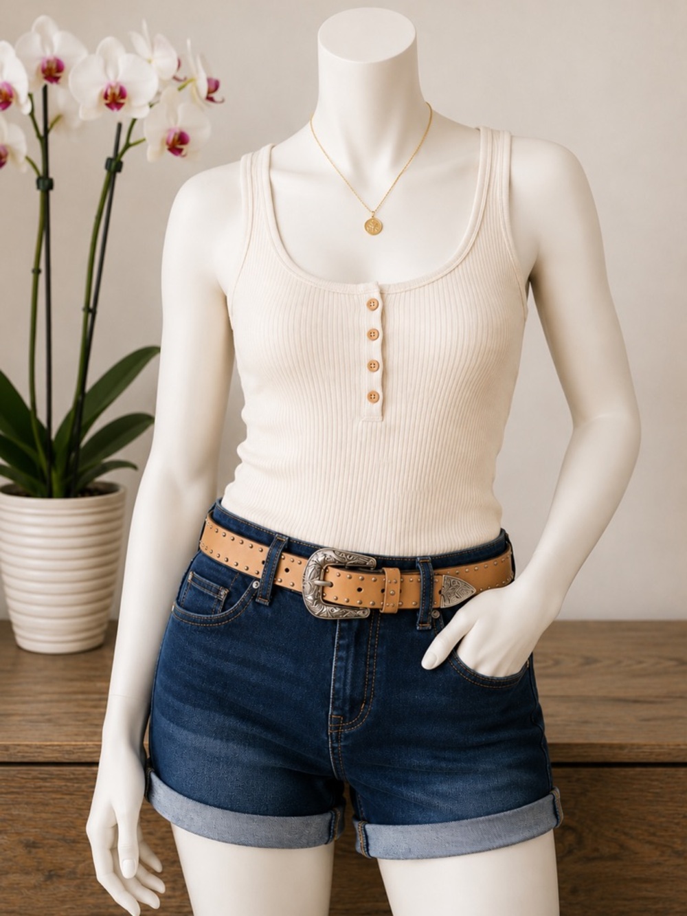 Dollhouse Women's High Rise Curvy Denim Shorts Dark Wash Studded Belt Size 0 W24